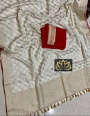 Designer Half White Moonga Crepe Silk Lehariya Style