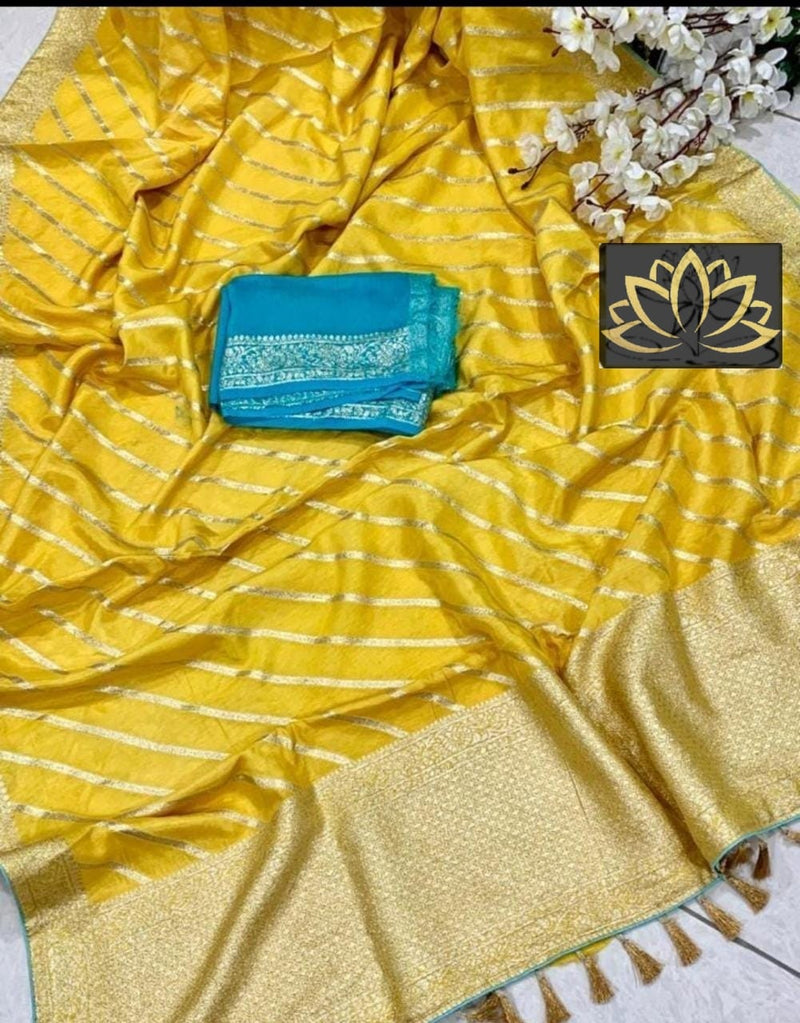 Designer Yellow Moonga Crepe Silk Lehariya Style