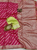 Designer Pink Moonga Crepe Silk Lehariya Style
