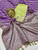 Designer Lavender Moonga Crepe Silk Lehariya Style