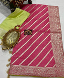 Designer Pink Moonga Crepe Silk Lehariya Style
