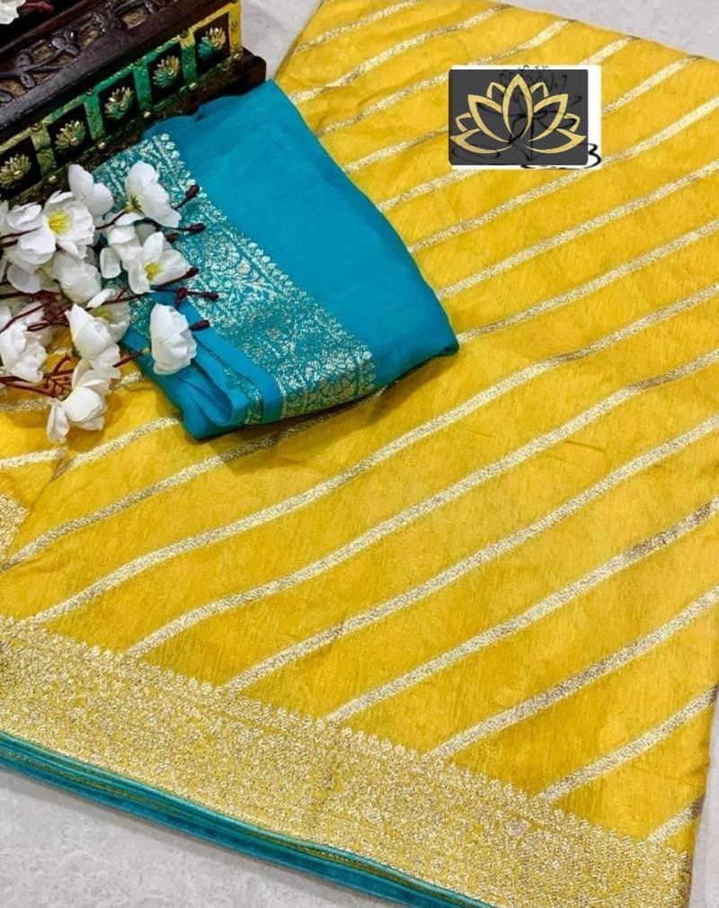 Designer Yellow Moonga Crepe Silk Lehariya Style