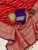 Designer Red Moonga Crepe Silk Lehariya Style