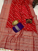 Designer Red Moonga Crepe Silk Lehariya Style