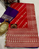 Designer Red Moonga Crepe Silk Lehariya Style