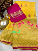 Designer Yellow Moonga Crepe Silk Saree