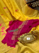 Designer Yellow Moonga Crepe Silk Saree
