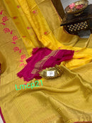 Designer Yellow Moonga Crepe Silk Saree