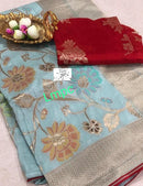 Designer Blue Moonga Crepe Silk Saree with Kadwa Style Meenakari Weaving