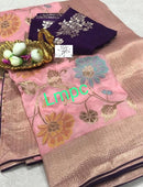 Designer Pink Moonga Crepe Silk Saree with Kadwa Style Meenakari Weaving