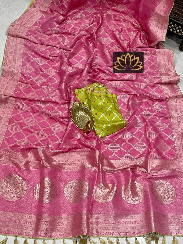 Pink Moonga Crepe Silk Designer Saree