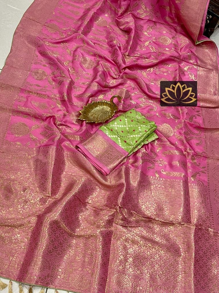 Pink Moonga Crepe Silk Designer Saree