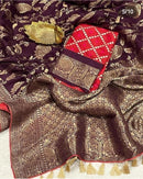 Brown Moonga Crepe Silk Designer Saree