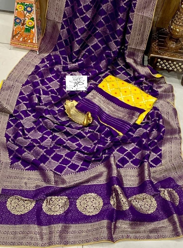 Purple Moonga Crepe Silk Designer Saree