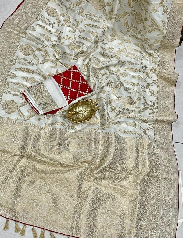 Half White Moonga Crepe Silk Designer Saree