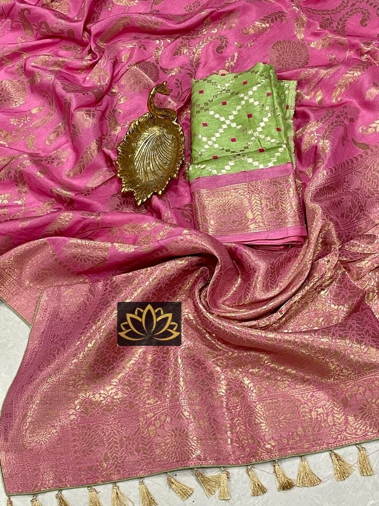 Pink Moonga Crepe Silk Designer Saree