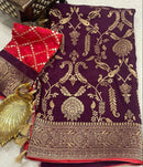 Brown Moonga Crepe Silk Designer Saree