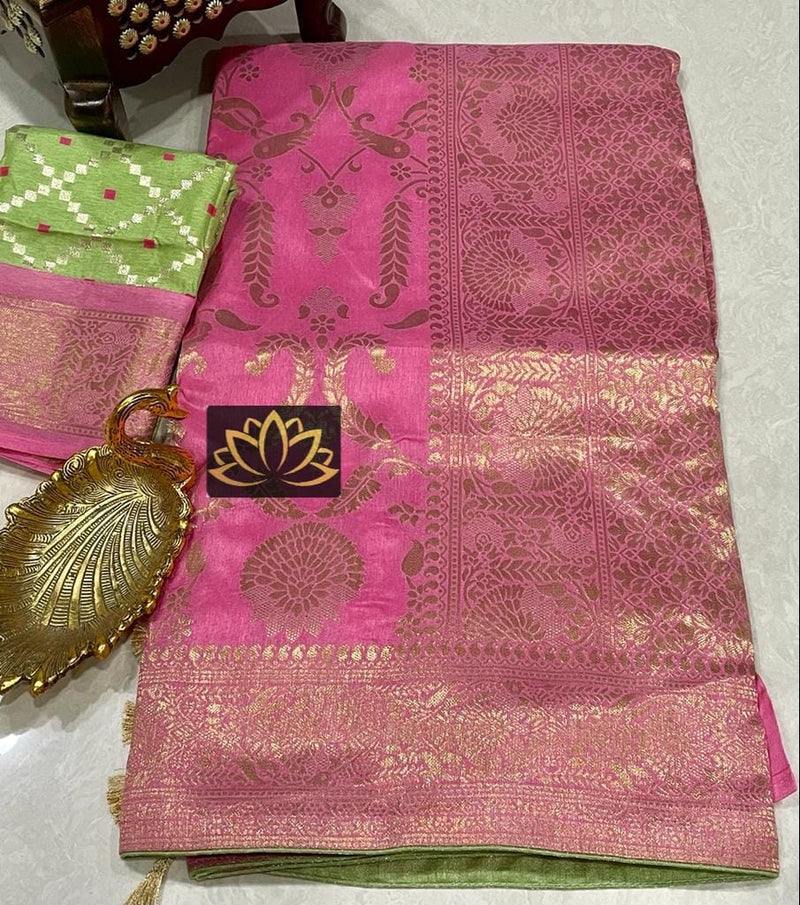 Pink Moonga Crepe Silk Designer Saree