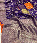 Purple Blue Moonga Crepe Silk Designer Saree