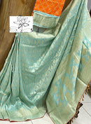 Pastel Blue Moonga Crepe Silk Designer Saree