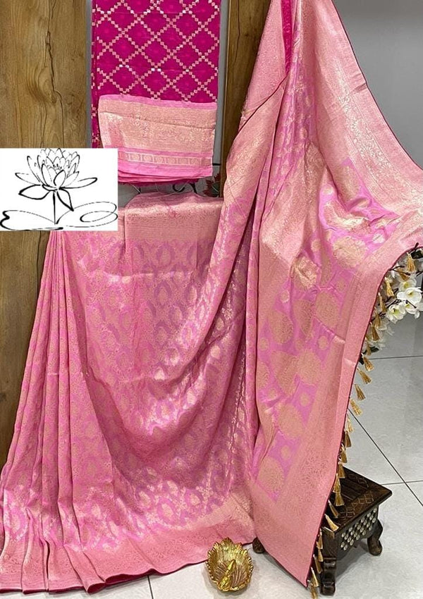 Pink Moonga Crepe Silk Designer Saree