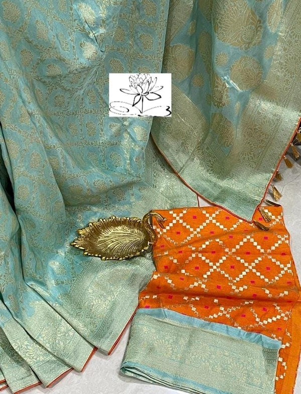 Pastel Blue Moonga Crepe Silk Designer Saree
