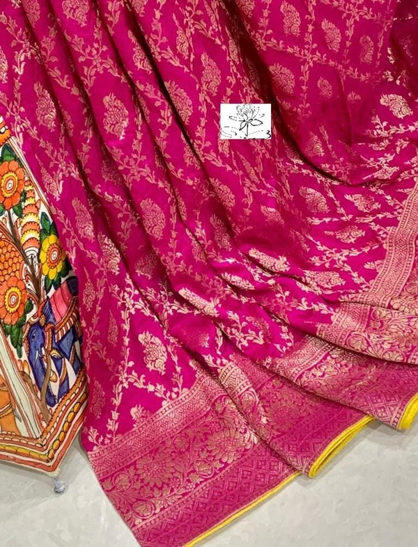 Pink Moonga Crepe Silk Designer Saree