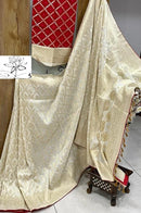 Half White Moonga Crepe Silk Designer Saree