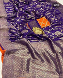 Purple Blue Moonga Crepe Silk Designer Saree