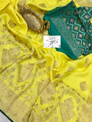 Yellow Moonga Crepe Silk Designer Saree