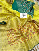 Yellow Moonga Crepe Silk Designer Saree