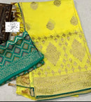 Yellow Moonga Crepe Silk Designer Saree