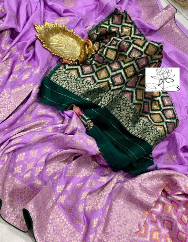 Lavender Moonga Crepe Silk Designer Saree