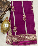 Majentha Pink Moonga Crepe Silk Designer Saree