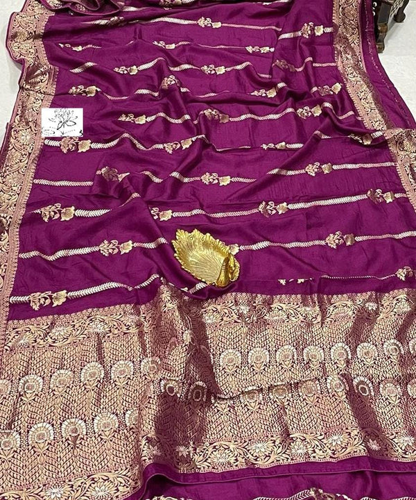 Majentha Pink Moonga Crepe Silk Designer Saree