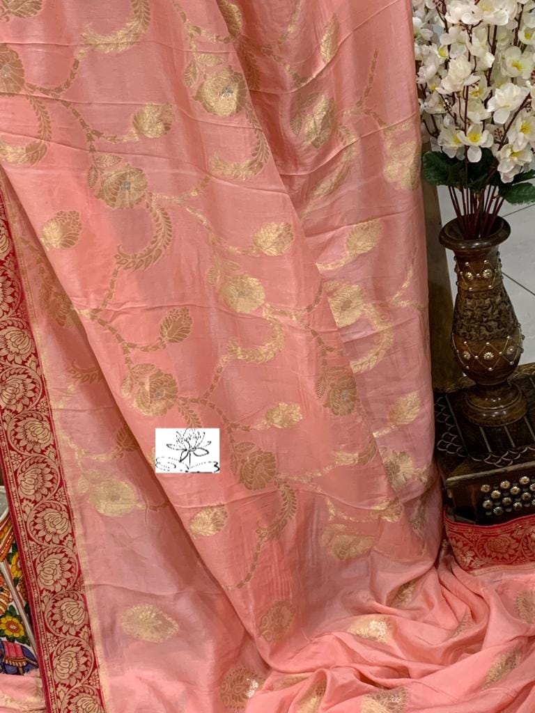 Peach Moonga Crepe Silk Designer Saree