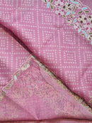 Pink Organza Saree Embroidery Pearl Border with Bandhani Print