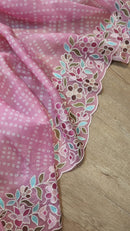 Pink Organza Saree Embroidery Pearl Border with Bandhani Print