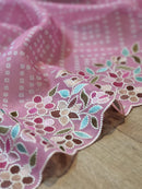 Pink Organza Saree Embroidery Pearl Border with Bandhani Print
