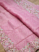 Pink Organza Saree Embroidery Pearl Border with Bandhani Print