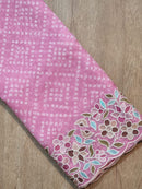 Pink Organza Saree Embroidery Pearl Border with Bandhani Print