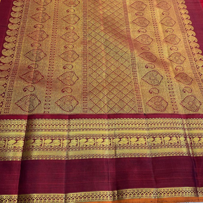 Black Handloom Kanchipuram Silk Saree with Golden Zari Lines