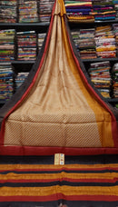 Rust Orange Block Printed Pure Tussar Silk Saree with Zari Border