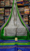 Half White Block Printed Pure Tussar Silk Saree with Zari Border