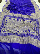 Royal Blue Pure Handloom Banarasi Khaddi Georgette Silk Saree with Body Butta