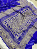 Royal Blue Pure Handloom Banarasi Khaddi Georgette Silk Saree with Body Butta