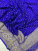 Royal Blue Pure Handloom Banarasi Khaddi Georgette Silk Saree with Body Butta