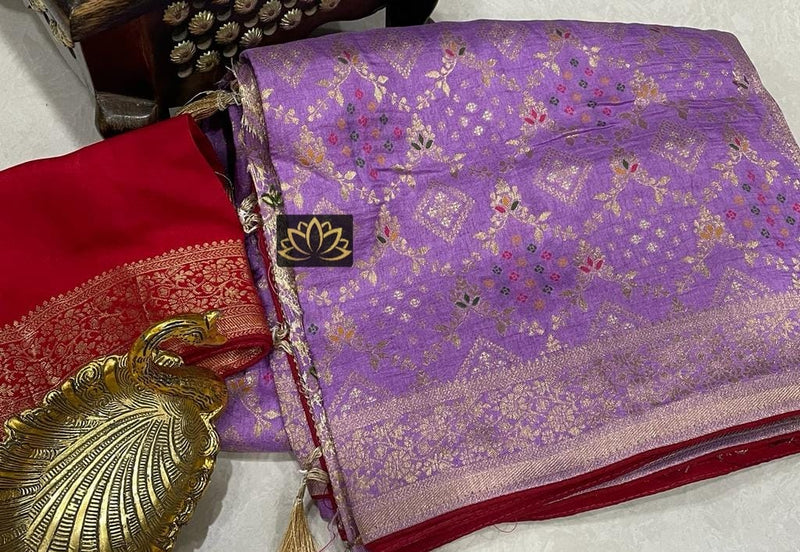 Lavender Moonga Crepe Silk Designer Saree