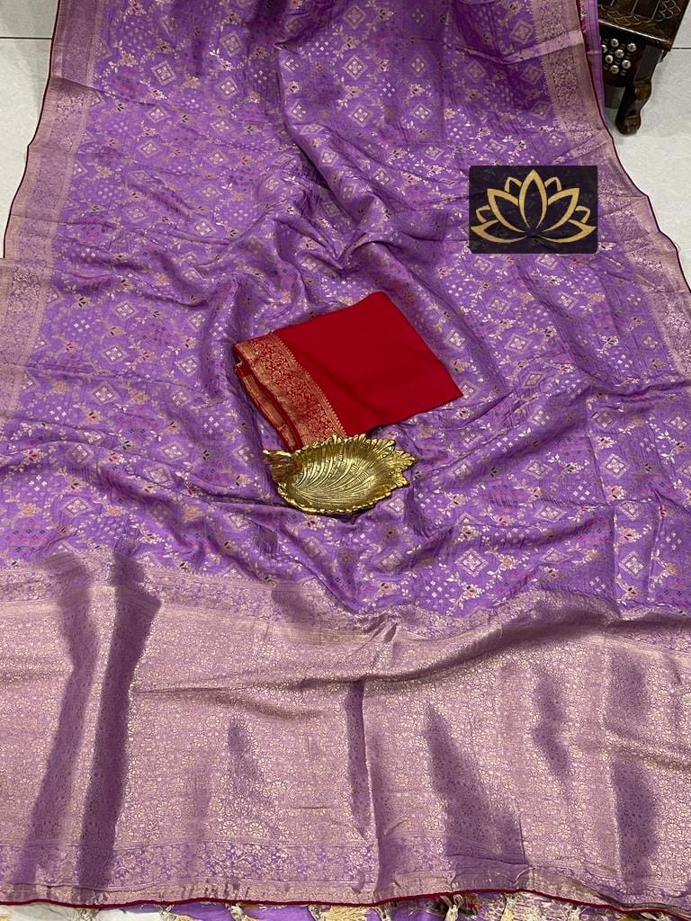 Lavender Moonga Crepe Silk Designer Saree