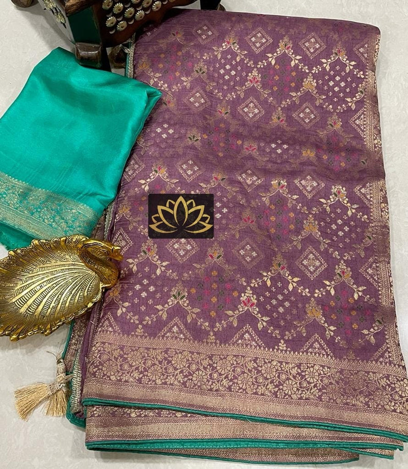 Purple Moonga Crepe Silk Designer Saree